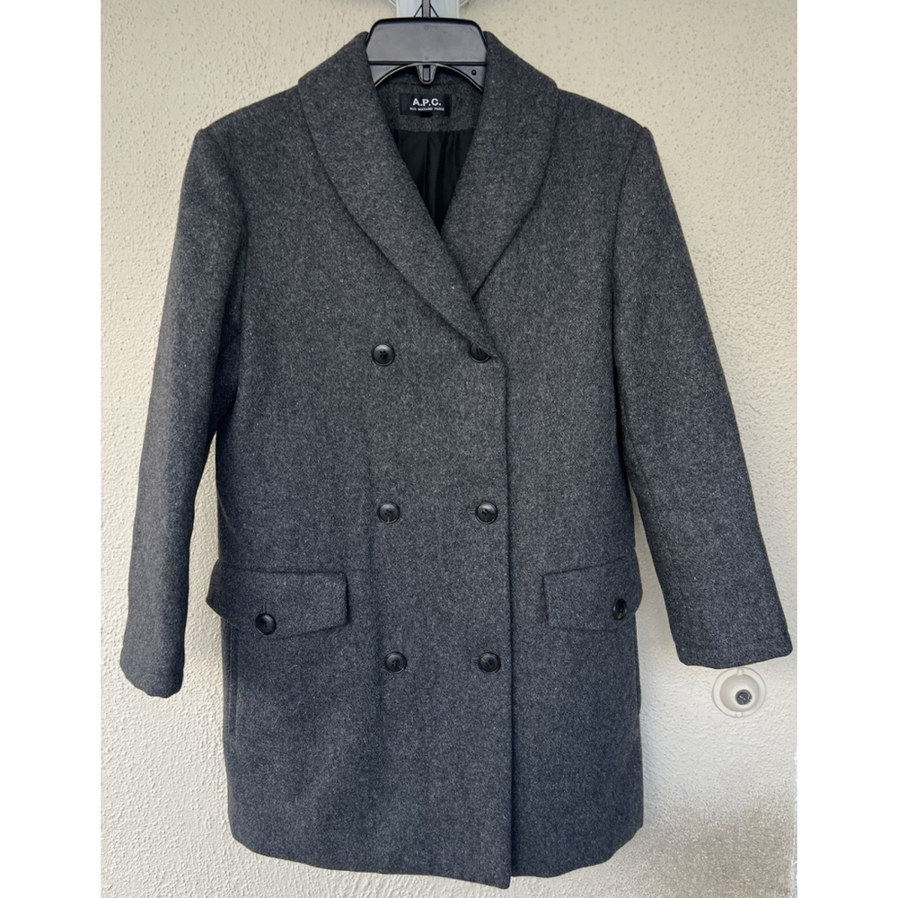 A.P.C. Rue Madame Paris Gray Wool Blend Double Breasted Peacoat Coat Women’s XS